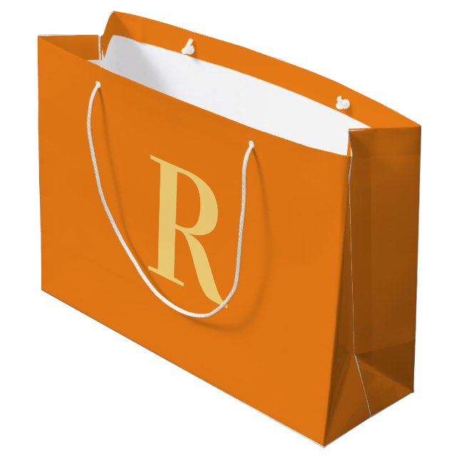 Modern Simple Monogram Orange Large Gift Bag (Back Angled)