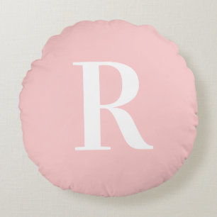 Modern Simple Monogram Pink  Round Cushion