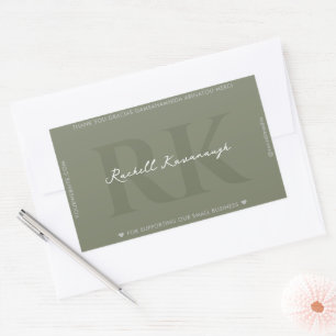 Modern Simple Monogram Sage Green Rectangular Sticker