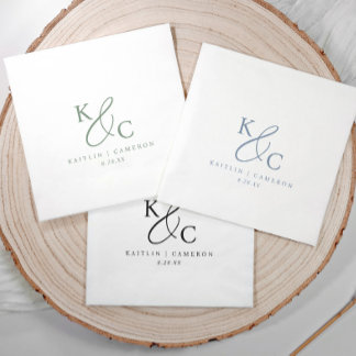 Modern Simple Monogram Sage Green Wedding Napkin