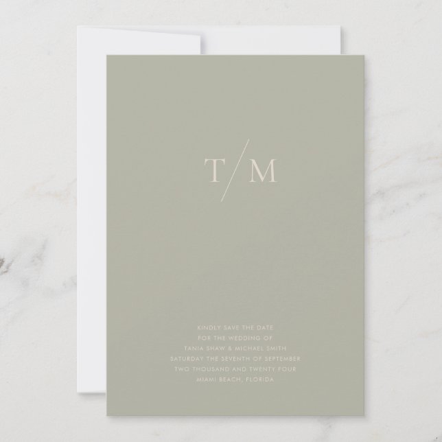 Modern Simple Monogram Sage Sand Mix & Match  Save The Date (Front)