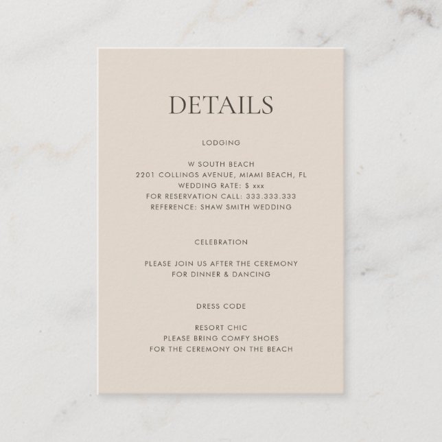 Modern Simple Monogram Sand Mix & Match Wedding Enclosure Card (Front)