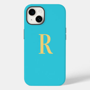 Modern Simple Monogram Teal Aqua iPhone 14 Case