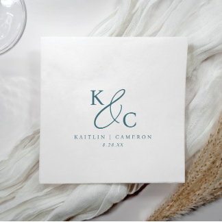 Modern Simple Monogram Teal Wedding Napkin