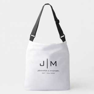 Modern Simple Monogram Wedding Couple Large Crossbody Bag