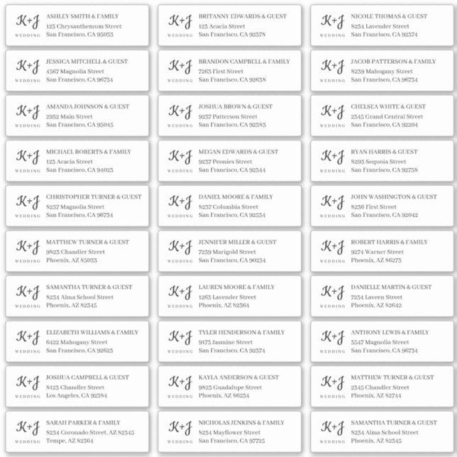 Modern Simple Monogram Wedding Guest Names Address (Front)