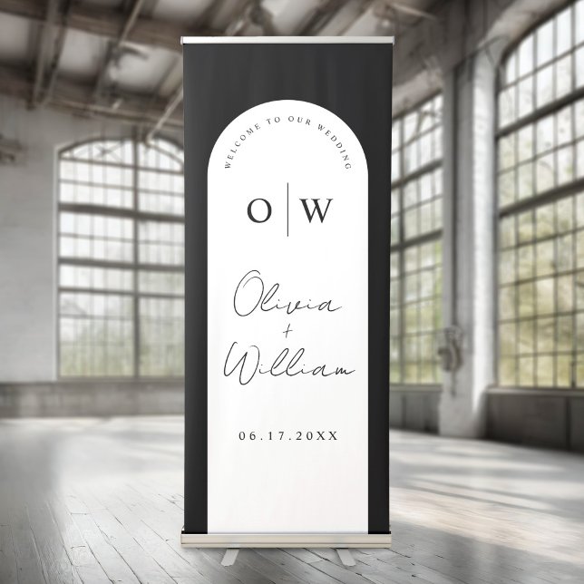 Modern Simple Monogram Wedding Welcome Retractable Banner (Creator Uploaded)