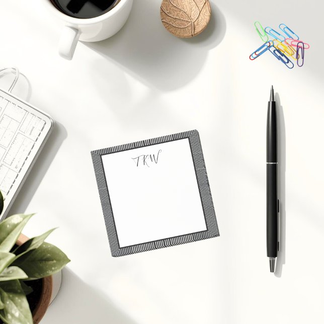 Modern Simple Monogrammed Business Black and White Post-it Notes (Professional modern style black and white sticky notes for your office)