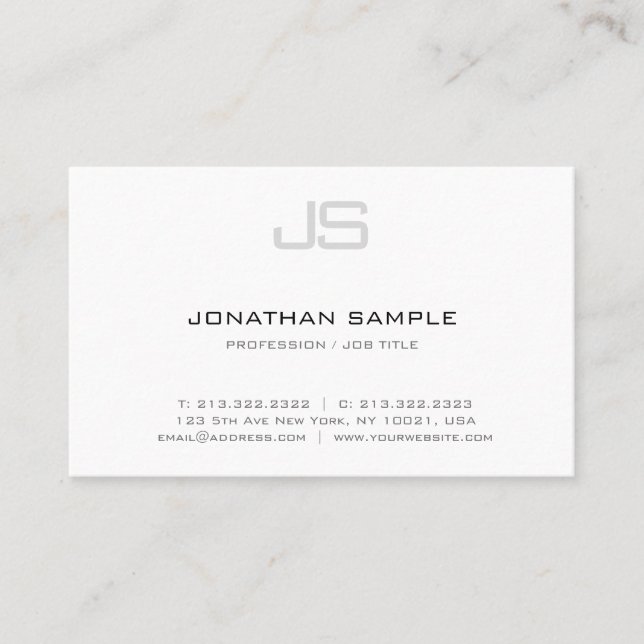 Modern Simple  Monogrammed Template Elegant Top Business Card (Front)
