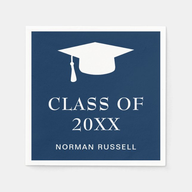 Modern Simple Mortar Board Navy Blue Graduation Napkin (Front)