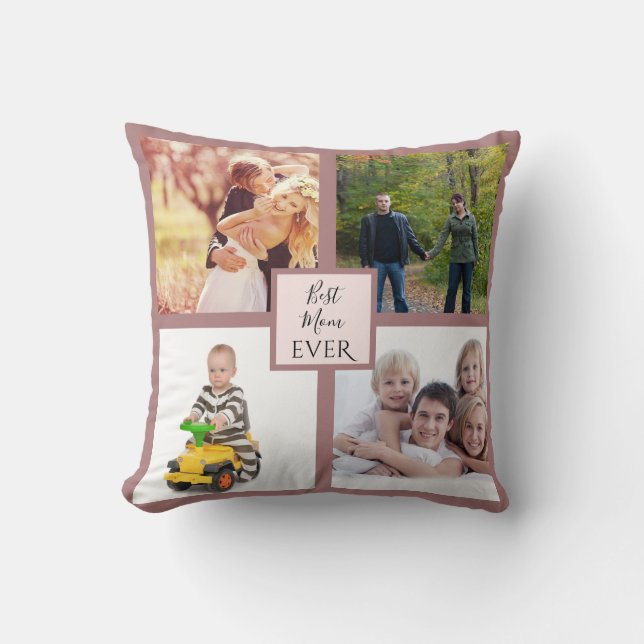Modern Simple Mothers Day Family Photo Dusty Pink Cushion (Front)