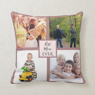 Modern Simple Mothers Day Family Photo Dusty Pink Cushion