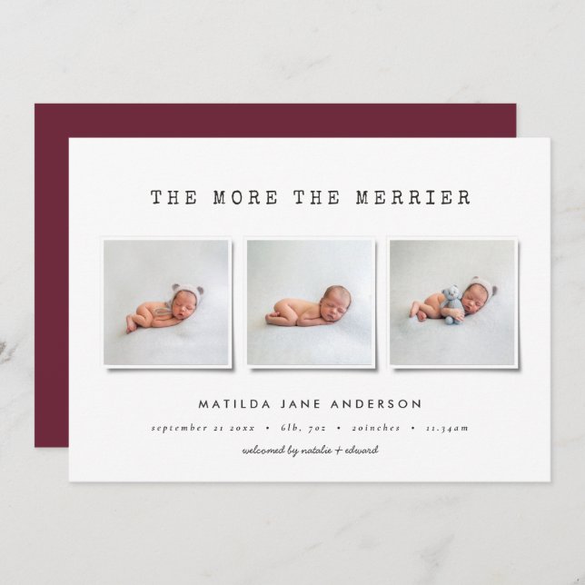 Modern simple multi photo birth announcement (Front/Back)