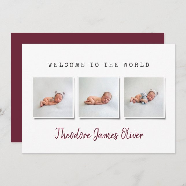 Modern simple multi photo birth announcement (Front/Back)