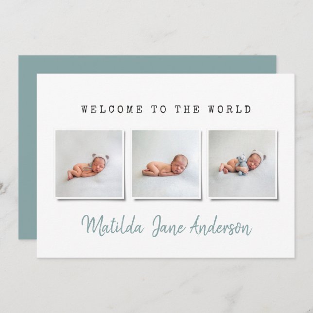 Modern simple multi photo birth announcement (Front/Back)