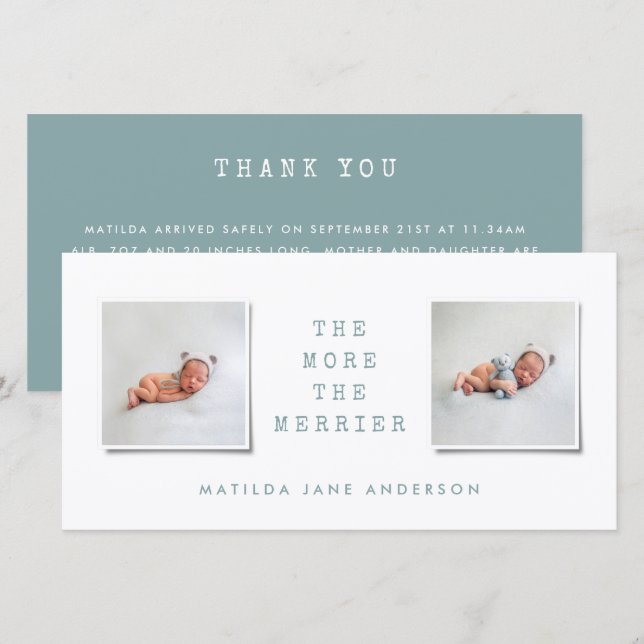 Modern simple multi photo birth announcement (Front/Back)