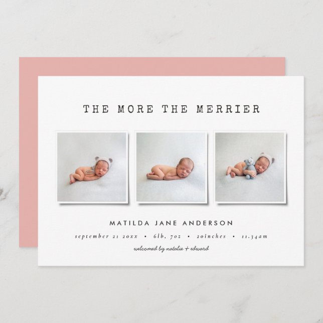 Modern simple multi photo birth announcement (Front/Back)
