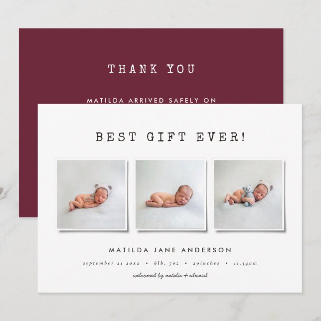 Modern simple multi photo birth announcement (Front/Back)