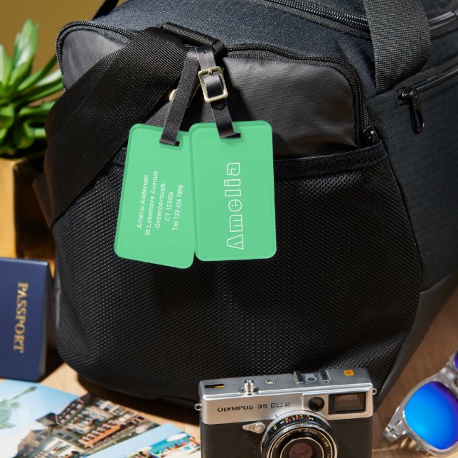 Modern Simple Name Green Luggage Tag (Front & Back)