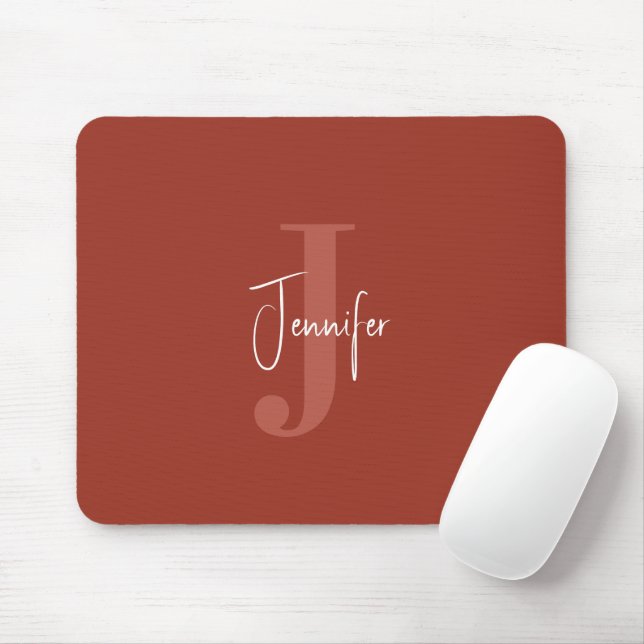 Modern Simple Name & Initial Monogram Terracotta Mouse Mat (With Mouse)