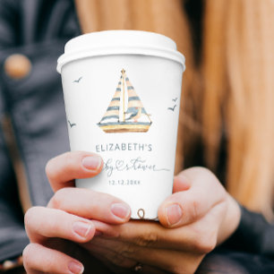 Modern Simple Nautical Sailboat Baby Shower Paper Cups