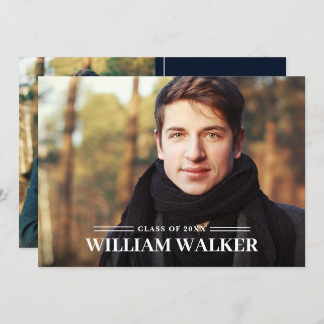 Modern Simple Navy 2 PHOTO Graduation Party Invitation (Front/Back)