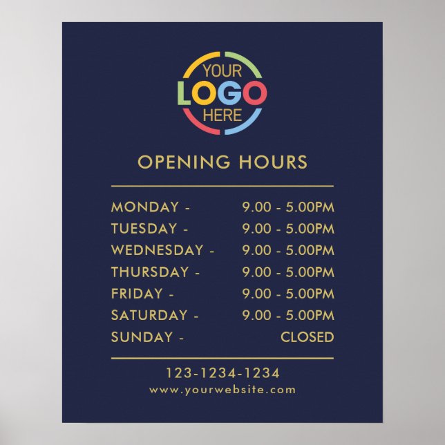 Modern Simple Navy Blue | Business Opening Hours Poster (Front)