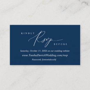 Modern Simple Navy Blue Calligraphy, Online RSVP E Enclosure Card