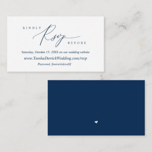 Modern Simple Navy Blue Calligraphy, Online RSVP Enclosure Card