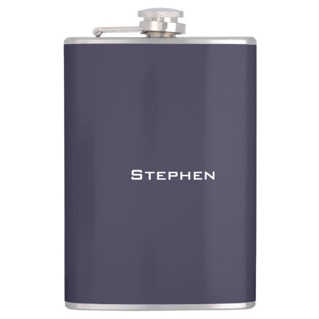 Modern Simple Navy Blue Flask, 8oz. Hip Flask (Front)