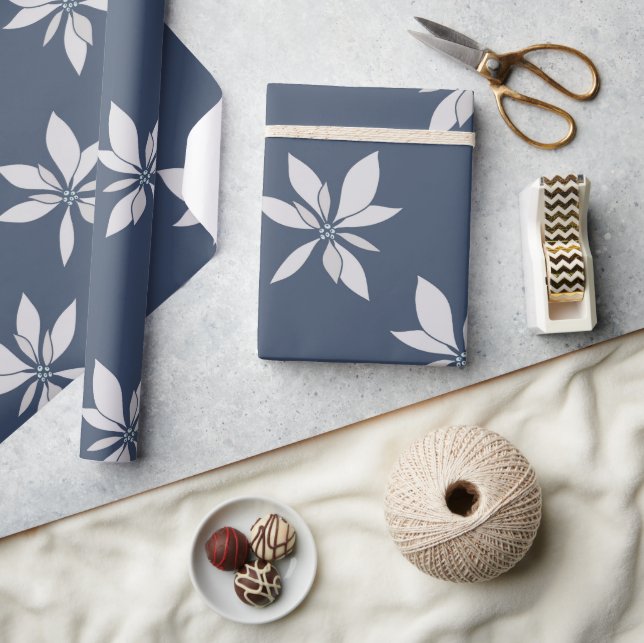 Modern Simple Navy Blue Floral Pattern Wrapping Paper (Crafts)