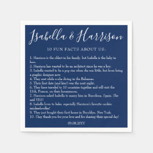 Modern Simple Navy Blue Fun Facts Wedding Napkins