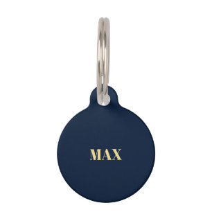 Modern simple navy blue gold custom name info dog pet tag