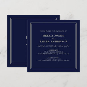 Modern Simple Navy Blue Grey Wedding Invitation