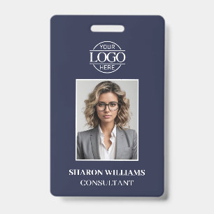 Modern Simple Navy Blue Minimalist Employee Photo ID Badge