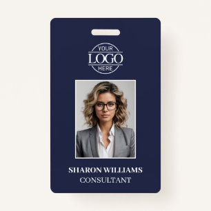 Modern Simple Navy Blue Minimalist Employee Photo ID Badge