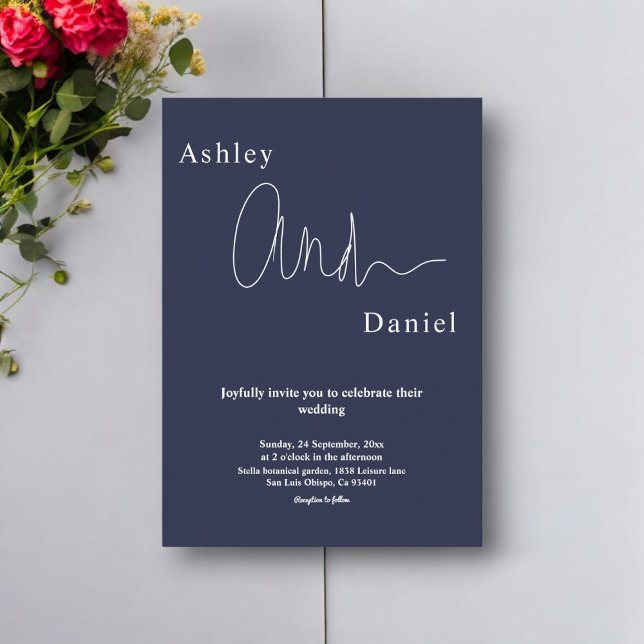 Modern Simple Navy Blue White Elegant Chic Wedding Invitation (Creator Uploaded)
