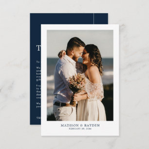Modern Simple Navy Blue with Photo Wedding Thank You Card