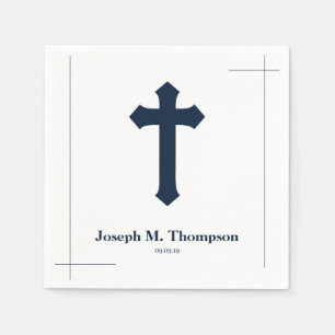 Modern Simple Navy Cross First Holy Communion Napkin