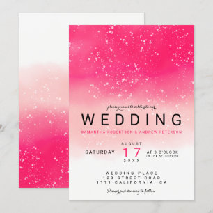 Modern simple neon pink ombre watercolor wedding invitation
