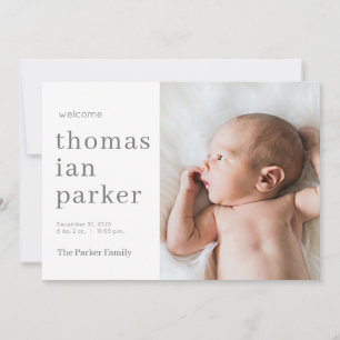 Modern Simple Neutral Grey Baby Birth Announcement