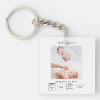Modern Simple New Baby Personalised 2 Photo Key Ring