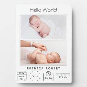 Modern Simple New Baby Personalised 2 Photo  Plaque