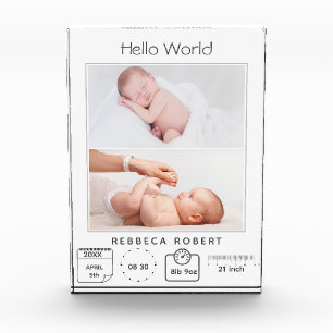 Modern Simple New Baby Personalized 2 Photo Block