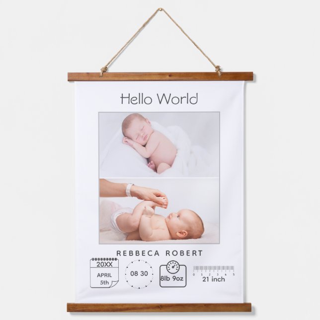 Modern Simple New Baby Personalized 2 Photo  Hanging Tapestry (Front)