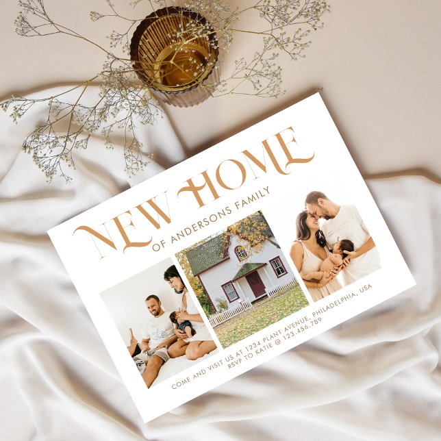 Modern Simple New Home 3 Photo Moving Announcement Postcard (Creator Uploaded)