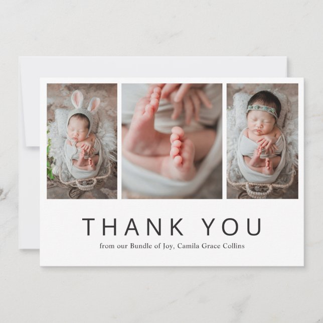 Modern Simple Newborn Photo Collage Baby Shower Thank You Card (Front)