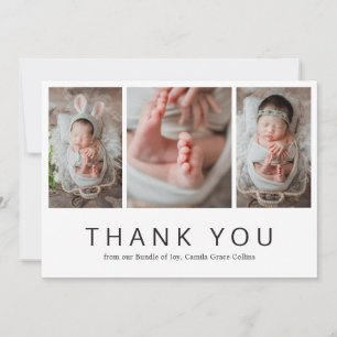 Modern Simple Newborn Photo Collage Baby Shower Thank You Card