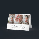 Modern Simple Newborn Photo Collage Baby Shower Thank You Card<br><div class="desc">Modern Baby Shower Thank You Card featuring a simple, minimalist design with a photo collage on the front along with baby's name. The inside has one horizontal photo (for a total of four pictures) along with your personalised message. This elegant gender neutral Thank You Card is a great way to...</div>