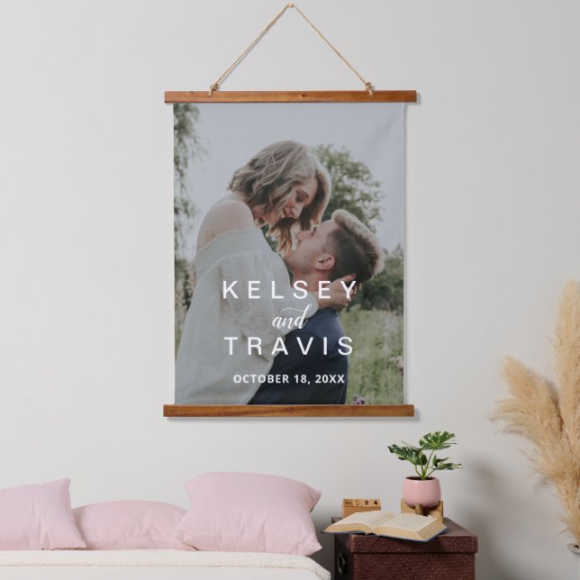 Modern Simple Newlywed Photo Wedding Hanging Tapestry (Bedroom)